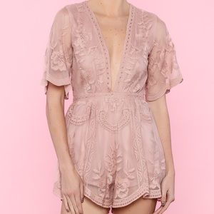 Honey Punch Pink Floral Lace Romper